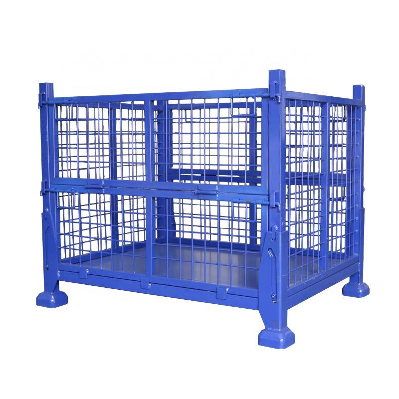 Warehouse Auto Parts Storage Wire Mesh Stackable Folding Metal Cage Container