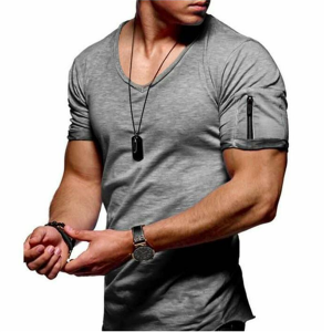Casual T-shirt i bomull för män, kortärmad tröja för gym