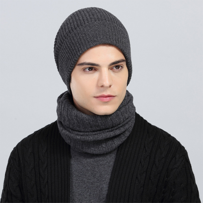 Winter Fashion Man 100% Merino Wool Beanie Hat සහ Infinity Scarf එක කට්ටලයක් සඳහා