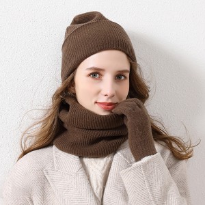 Topli ženski zimski beskonačni šal od 100% merino vune, kapica i rukavica za jedan set