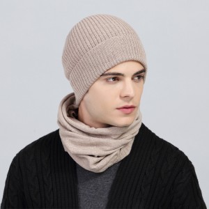 Winter Fashion Man 100% Merino Wool Beanie Hat uye Infinity Scarf ye One Set