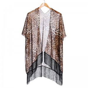 Kimono de praia leve com estampa de leopardo com borla China OEM Factory