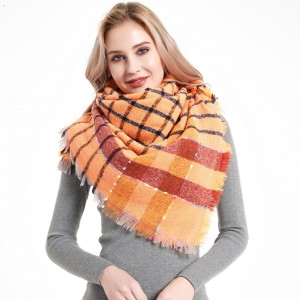 Överdimensionerad tjock rutig fyrkantig halsduk för kvinnor Kina OEM-leverantör