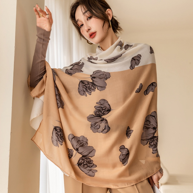 Lång halsduk med fjädertryck för kvinnor Kina OEM-tillverkare