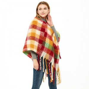 Warm Ladies Checked Poncho Wrap Scarf China Factory