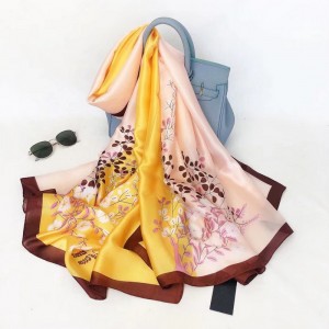 Lenço longo de seda com estampa floral de verão para mulheres