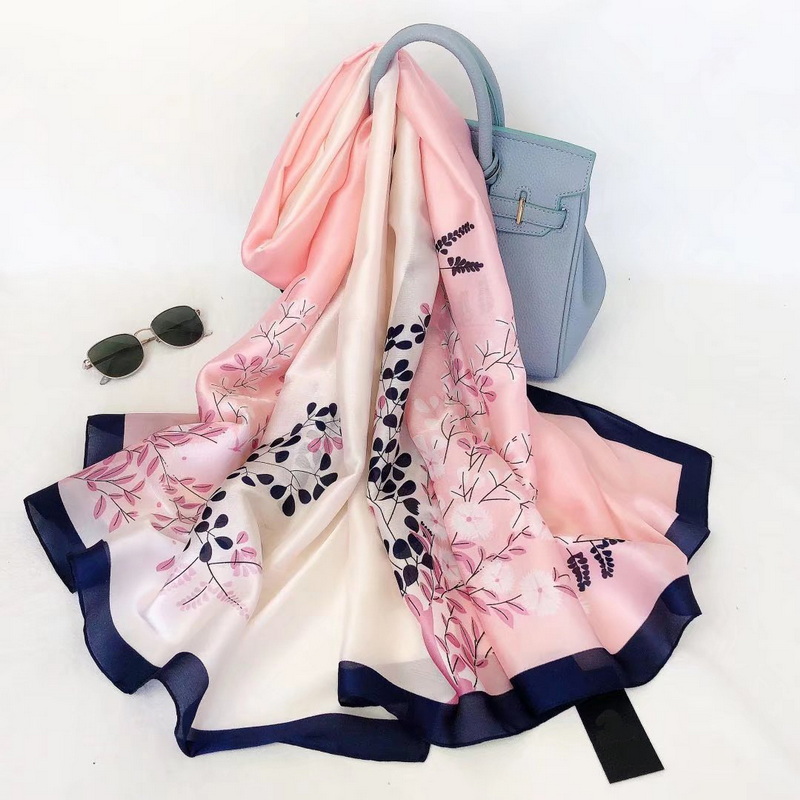 女性のための夏の花柄プリント ロング シルク感スカーフ