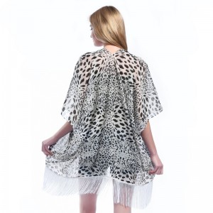 Summer Beach Leopard Print Kimono med Tassel China Supplier