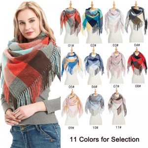 Stylish Plaid Square Scarf with Fringe for Womens China OEM Factory