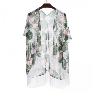 Kimono in chiffon cù stampa floreale leggera cù tassel China Fornitori OEM