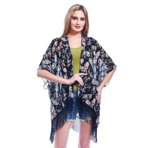 Soft Floral Print open front poncho China OEM Supplier