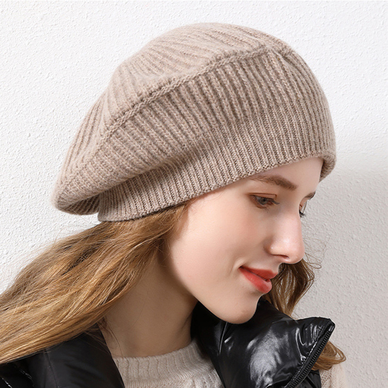 Зимски топло 100% мерино волна Женска беретска шапка од фабрика во Кина Избрана слика