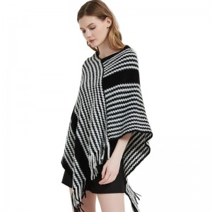 ብጁ Womens Striped Pattern Poncho ኬፕ ሻውል ቻይና OEM አምራች