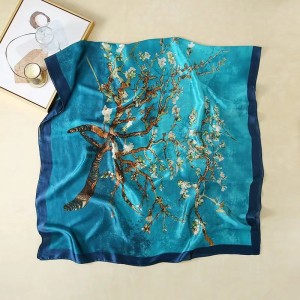 Spring Floral Print Long Silk Feeling Scarf for Women