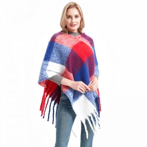 China Oversized Women Checked Poncho Wrap Scarf Manufacturer