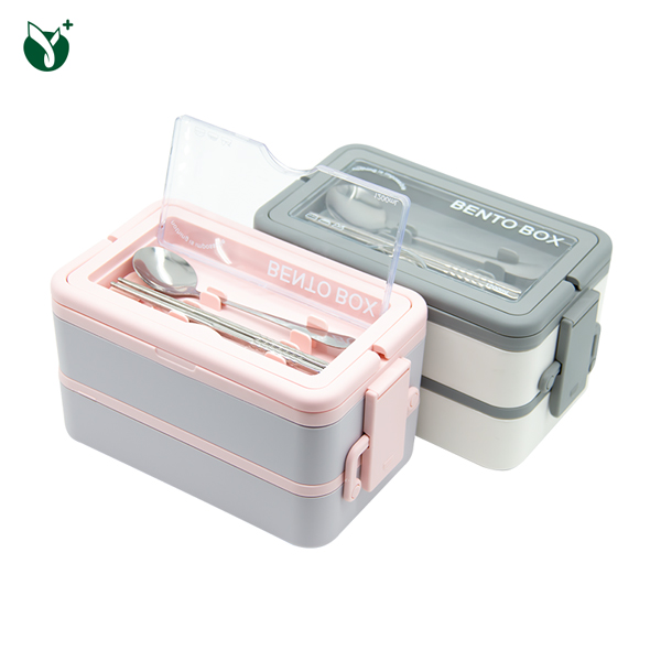 2 Layers Plastic Stainless Steel Food Container Lunch Box