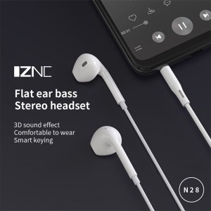 N28 3,5 mm baltas mobilusis žemųjų dažnių nuotolinio valdymo pultas ausyje, geros ir laidinės sportinės ausinės su mikrofonu