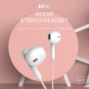 N37 high-end basové káblové slúchadlá s dlhou životnosťou, nástavce do uší 3,5 mm pre Huawei
