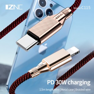 C115 zinc alloy PD30W USB-C ወደ መብረቅ ገመድ ለአይፎን