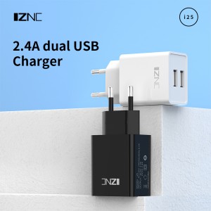 I25 Duobla Haveno 2.4A poŝtelefonoj USB Mura Ŝargilo por Saĝtelefonoj ŝargilo