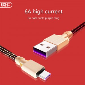 IZNC जस्ता मिश्र धातु केबल 1.5m USB देखि माइक्रो USB चार्ज केबल प्रकार c 6A द्रुत चार्जिङ