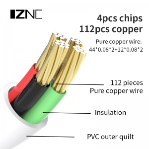 IZNC 5A Power Micro USB 3.0 Cable Android Լիցքավորման տվյալների կաբելային լար