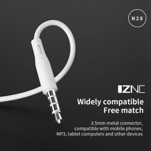 N28 3,5 mm bijeli mobilni bas daljinski upravljač u uhu dobre i žičane sportske slušalice sa mikrofonom