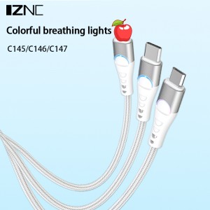 Rýchlonabíjací kábel C147 120W 6A farebné meniace sa dýchacie svetlo