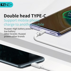 IZNC Produsen Sinkronisasi Data Pengisian Cepat USB C 3A 5A Tipe C Ke Tipe C OTG Kabel Pengisian Cepat Ponsel Kabel Data 1m