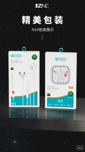 N14 N15 les plus durables iphone 12 Lightning filaire dans les écouteurs intra-auriculaires avec micro avec conception de boîte en cristal