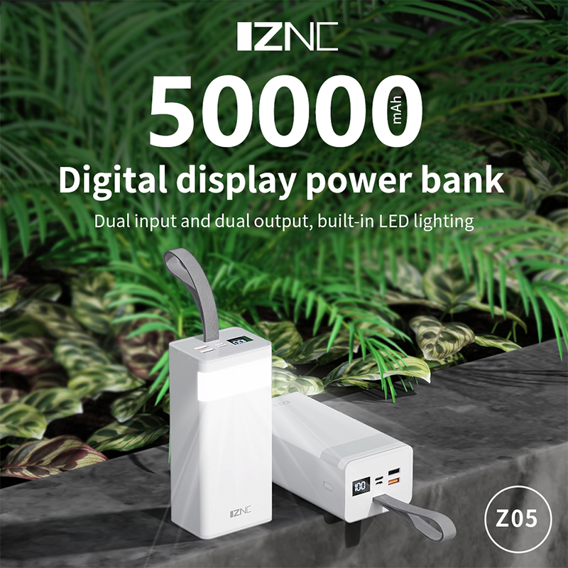 Z05 valge ülisuur mahutavusega 50000 mAh mobiiltelefon Mirco Type c Dual USB Power Bank
