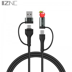 C100 повеќекратен кабел за брзо полнење најлон 3 во 1 плетенка со молња/USB C/Micro USB полнење