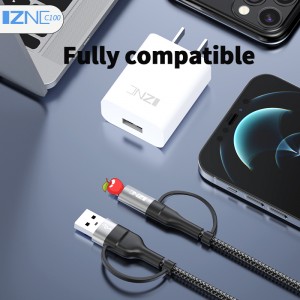 ස්මාර්ට් දුරකථන සහ ටැබ්ලට් පරිගණක සඳහා USB C Multi Fast Charging Cable 3.3FT PD 120W Nylon Braided Cord 4-in-1 දත්ත කේබලය