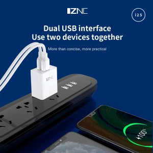 I25 Dual-Port 2.4A ໂທລະສັບມືຖື USB Wall Charger ສໍາລັບເຄື່ອງສາກໂທລະສັບອັດສະລິຍະ