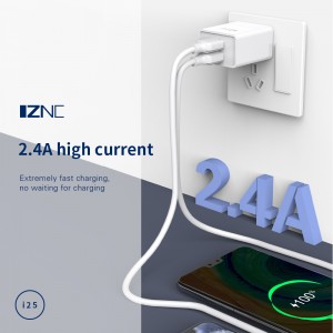 I25 Dual-Port 2.4A телефонҳои мобилӣ пуркунандаи USB деворӣ барои пуркунандаи телефонҳои смартфон