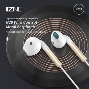 Kiváló minőségű egyedi N29/N39 vezetékes c típusú fülhallgató mikrofonnal, dobozos csomagolással