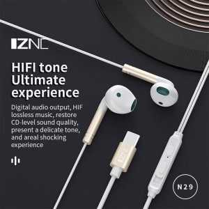 Taas nga kalidad nga custom N29/N39 wired type c earphones headphones nga adunay mic nga adunay box packaging