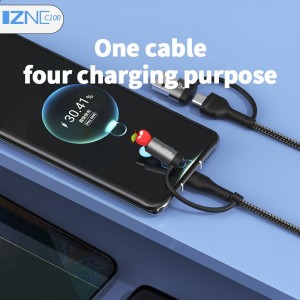 C100 Multi Fast Charging Cable 3 in 1 Nylon mmaljat b'Sajjetti/USB C/Micro USB Charge