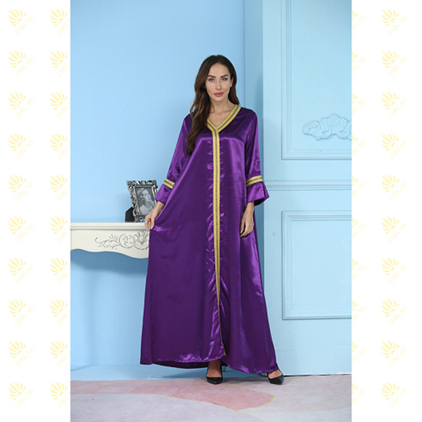 JK016 Purple Elegant Embroidery Arab Women’s Kaftan Long Dress With Cap Featured Image