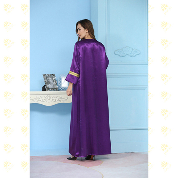 JK016 Purple Elegant Embroidery Arab Women’s Kaftan Long Dress With Cap