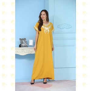 JK022 Gold Eagle Embroidery Muslim Kaftan Long Dress