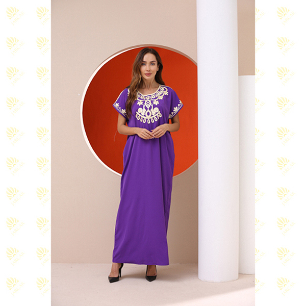 JK030 Purple Rayon Muslim Kaftan Long Dress Featured Image