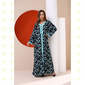 OEM Simple Muslim Gown Factory –   JK031 Green Peacock Printing Muslim Kaftan Long Dress  – JARCAR