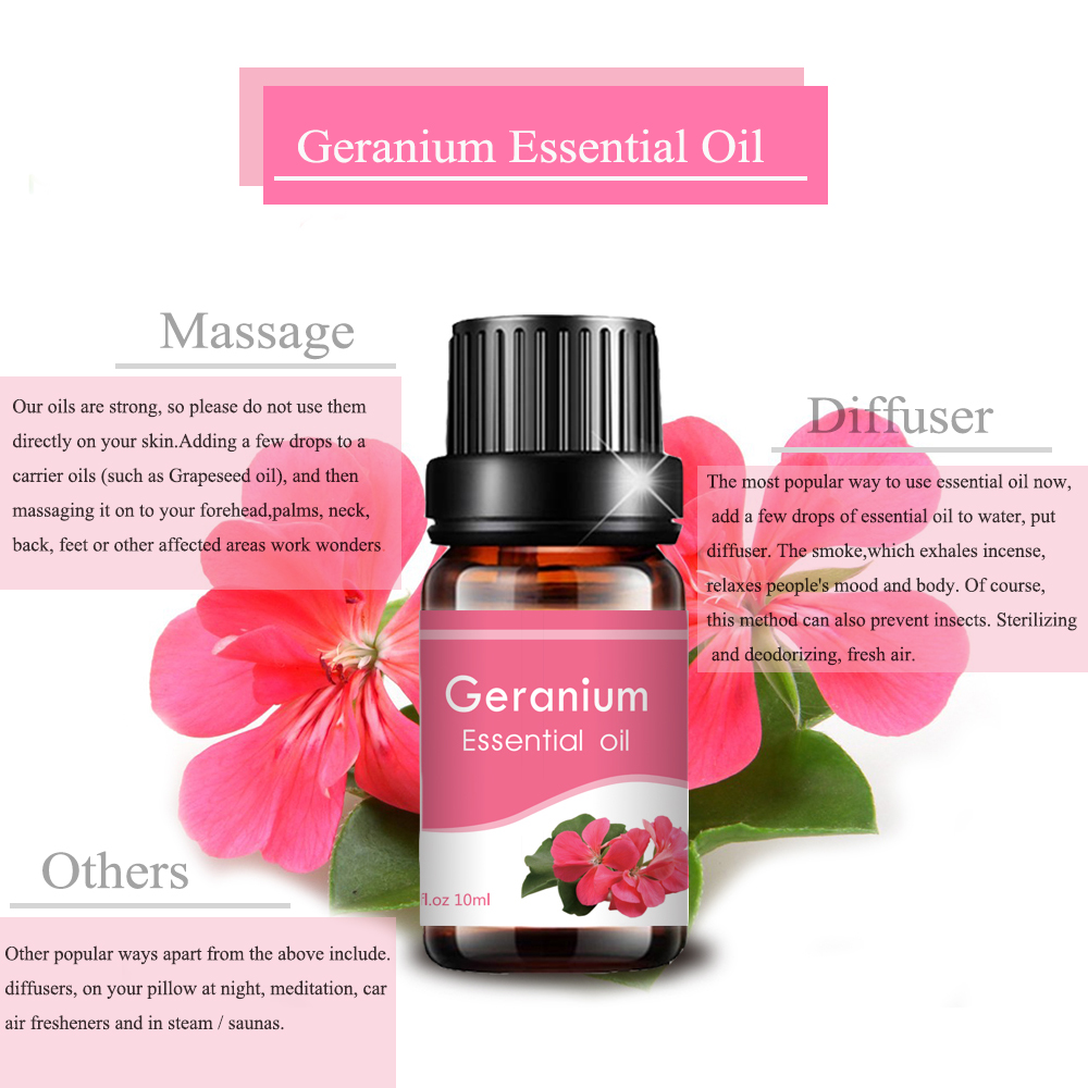 100% ren naturlig kosmetikk klasse private label engros geranium eterisk olje for diffuser