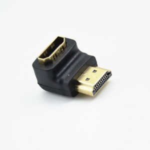 HDMI 90 ან 270 გრადუსიანი მარჯვენა კუთხით მამრობითი ქალის ადაპტერი ზემოთ
