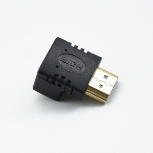 HDMI 90 ё 270 дараҷа кунҷи рости мард ба адаптери зан дар тарафи поён