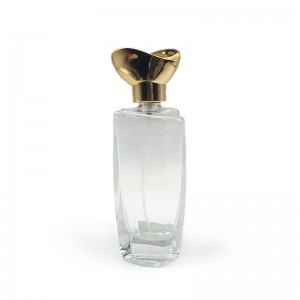 Luxury Custom Wholesale Cosmetic Packaging Elegant Ladies Transparent Glass Gold Ingot Cap Spray Perfume Bottle
