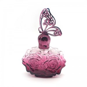 French luxury brand OEM custom with pattern purple gradient butterfly shape plastic cover glass perfume bottle