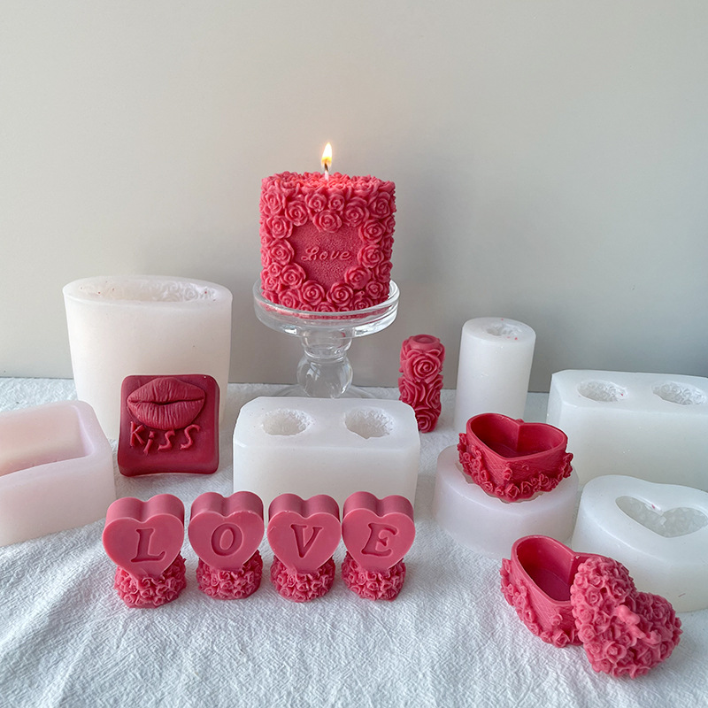 J6-26 Ranar Valentines Day Couple Gift DIY Aromatherapy Chocolate Mold Candle Yin Soyayya Zuciya Jan Lebe Rose Candle Silicone Mold