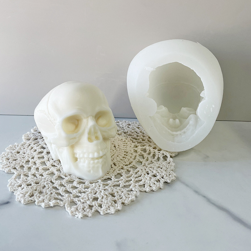 J6-76 Decorazione di casa Regalo di Halloween DIY Muffa di silicone in forma di craniu Muffa di candela in silicone per teschi grossi.